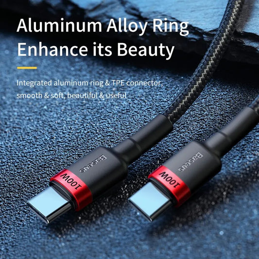 Baseus USB Type C To USB C Cable For iPhone 17 16 100W/5A PD Fast Charging Charger Cord For Macbook Xiaomi Samsung Type-C Cable